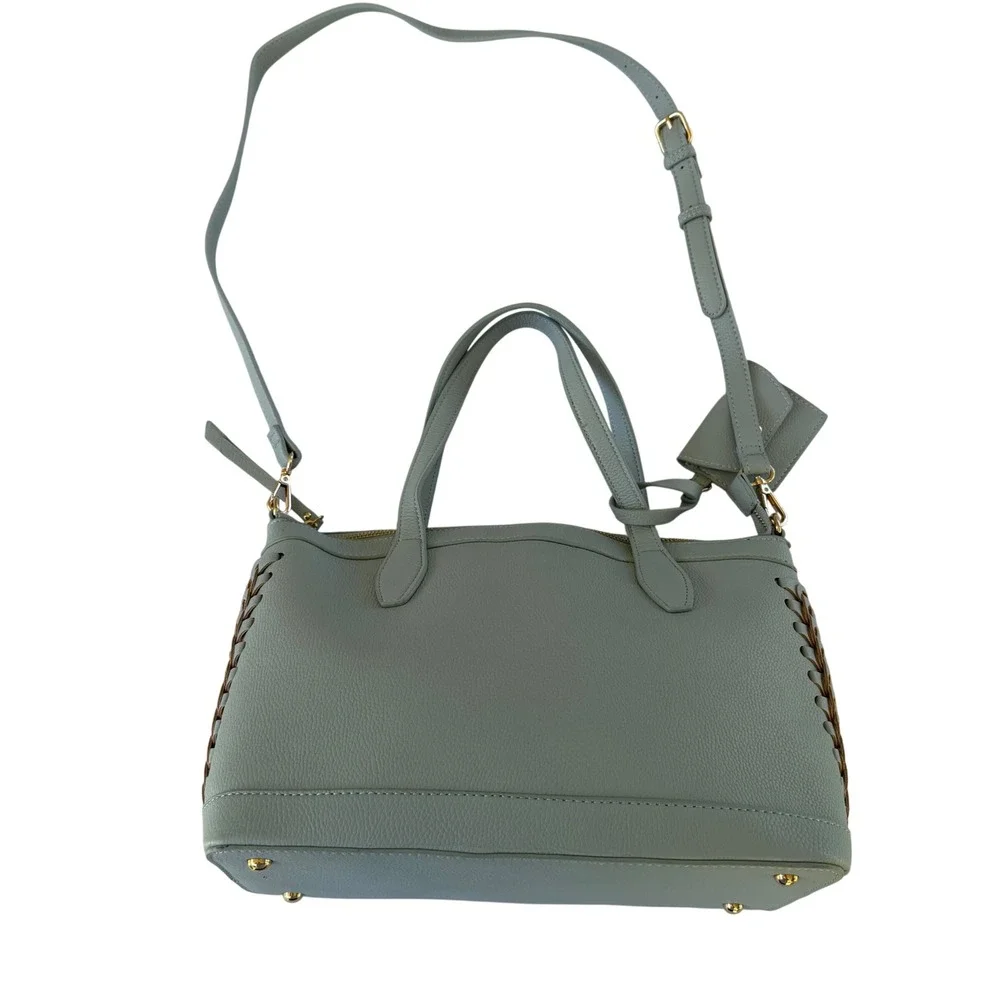 Moda Luxe Light Blue Pebbled Vegan Leather Satchel Crossbody Tote Bag With Pouch